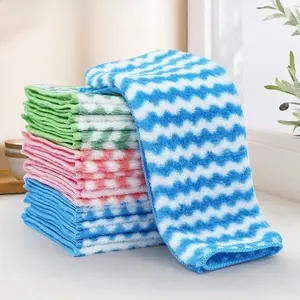 10 Pack Kitchen Dishcloths Scrubber Sponge Washing Rags Absorbent Household Cleaning Cloths Wave Pattern Dish Towels for Everyday Tasks