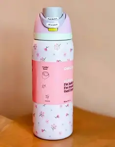 Owala FreeSip Cherry Blossom Stainless Steel Insulated Water Bottle – Floral Design – Leak-Proof Flip Lid – In Hand –32oz