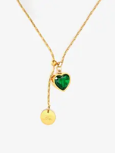 Vintage Emerald Zircon Heart Pendant Necklace, Adjustable Drawstring, Elegant Women's Jewelry, Ideal Gift for Mom and Girlfriend, Love Heart Necklace