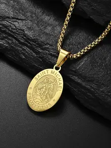 Saint Michael The Archangel Pendant Necklace for Men & Boys, Stainless Steel Jewelry for Party, Daily Clothing Decor, Trendy All-match & Exquisite Jewelry for Birthday Gift