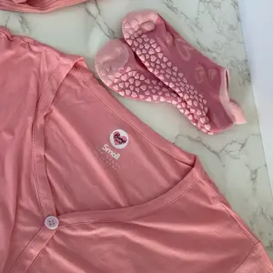 Maternity Set in PINK • Includes Button-Down Dress, Non-Slip Socks, and Matching Headband • perfect for cuddling skin to skin and feeding baby • feel cute and comfy