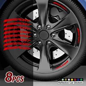 8Piece/Set Sports Reflective Car Wheel Rim Vinyl Sticker Hash Marker Striped Racing Wheel Decal Automotive Decoration Accessories