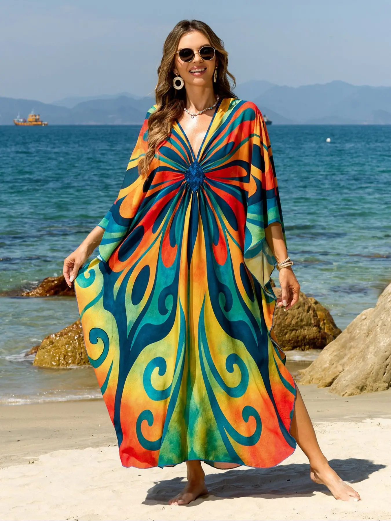 women beach cover ups kaftans handmade woven geometric printed maxi dresses boho holiday bathing suits swimwear coverups Beach Swimsuit Cover Beachwear Cover Up