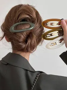 Simple Jelly Color Metal Oval Spring Flat Hair Clips Barrettes, Elegant Fashion Hair Accessories for Women & Girls, Minimalist Headwear Suitable for Daily and Party Use