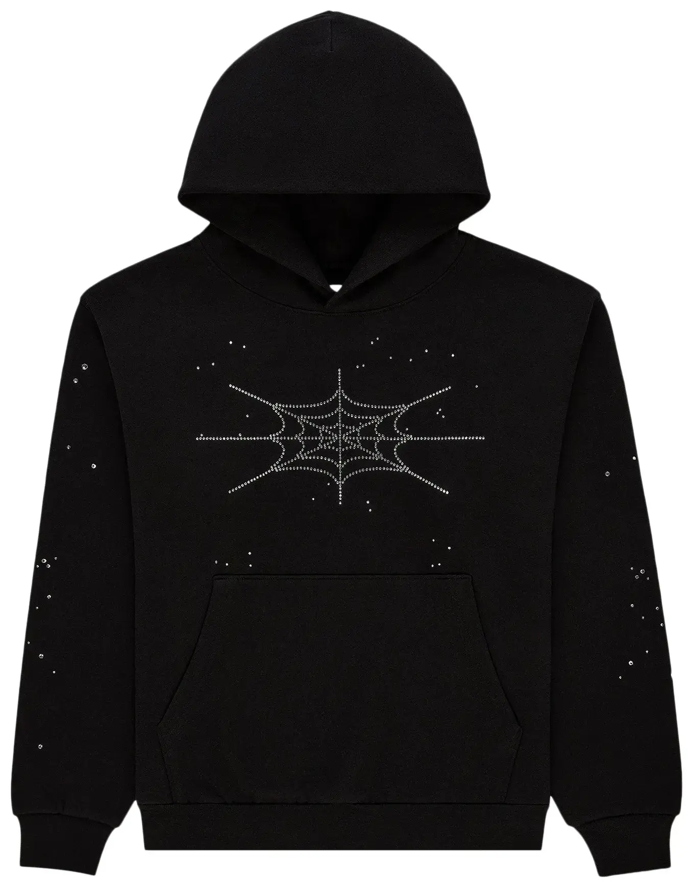 Sp5der Spider Menswear Long Sleeve Casual Rhinestone Silk Hoodie, Men's Tops (Black)