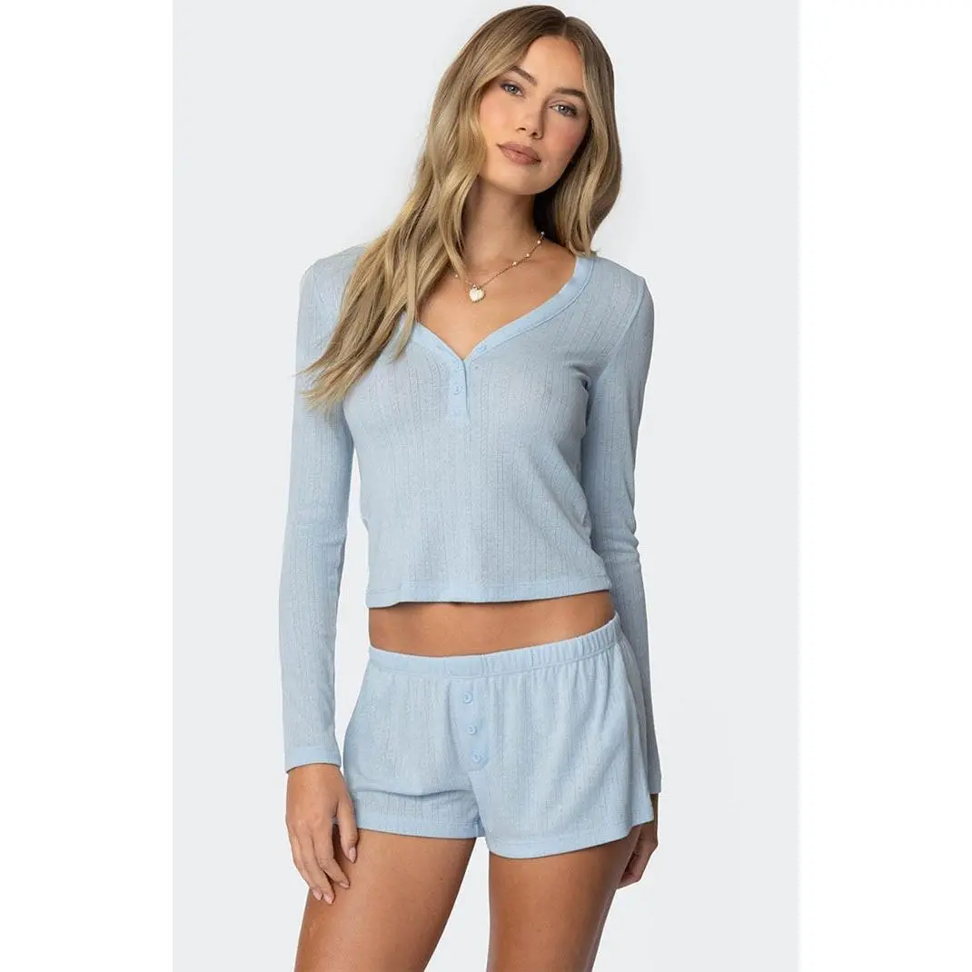 Edikted Women's Keely Pointelle Henley Top