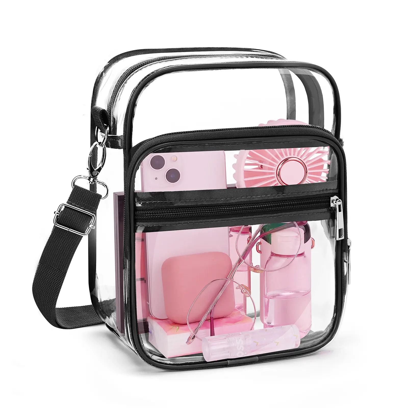 Clear Crossbody Bag Stadium Approved Transparent for Concert, Sportsay & Festival Essentials, PVC Messenger Bag Fanny Pack, School-Must-Haves, Vacation, Security for Women Girls Students Summer Mother's Day