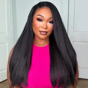 U&A Hair 3 In 1 Kinky Straight Half Wig Wear Go Glueless Synthetic Wigs With Drawstring Invisible Hairline No lace Quick Install Beginners Friendly