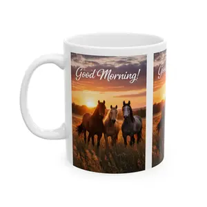 Good Morning Horses mug | Ceramic Coffee Mug, Sunrise Horse Scene