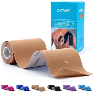 OK TAPE Extra Wide Kinesiology Tape, 1 Roll Precut K Tape Strips, Cotton Elastic Latex-Free, Physical Therapy Athletic Tape for Pain Relief & Joint Support Back, Shoulder, Knee (4" x 10" - 10Pcs)