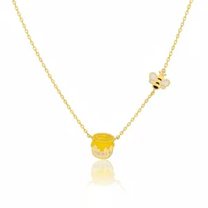 18K Gold Plated Epoxy Honey Pot Pendant Necklace