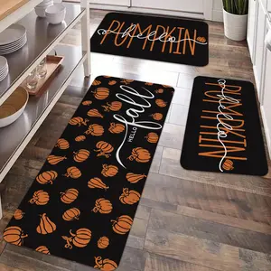 2/3pcs Autumn Thanksgiving pumpkin print kitchen floor mat carpet, home decoration farmhouse anti slip, durable, anti fall floor mat, Thanksgiving party kitchen, dining room, living room, entrance door, laundry room floor decoration carpet set