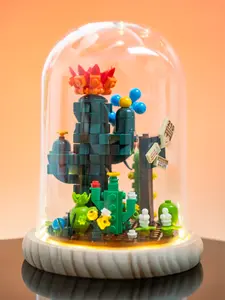 Brave Cactus Home Bouquets Building Toy with Dust Cover Creative Housewarming Gift for Moms and Women Featuring Colorful Cactus and Flowers Collection Magnetic Blocks Jelly Blocks DIY Roses Bouquet Building Blocks Set Plastic Bricks