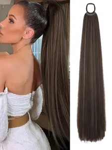 Long Straight Ponytail Hair Extensions, Elastic Band, 26 Inch Synthetic Hair Bundle, DIY Braided Ponytail, Natural Color, Women's Daily Use, Synthetic Braiding Hair