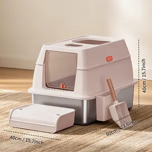 Premium Stainless Steel Cat Litter Box with Lid, Odor-Free Enclosed Litter Box for Cats, Easy-Clean Sifting Design with Scoop,Large Enclosed Cat Litter Box, Odor-Control Stainless Steel Pan, Modern Cat Bathroom with Litter Trap & Scoop