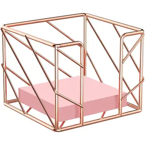 Rose Gold Geometric Sticky Note & Memo Cube Holder, Post Note Dispenser & Desk Organizer for Home, School, Office Supplies