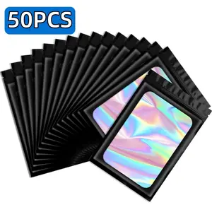 50 Piece Holographic Self-Sealing Gift Bags, Reusable Pet Film Pouches for Party Gifts, Accessories, Food Storage, Fantasy Theme, Multi-Purpose Sealed Bags, Gift Wrapping Supplies