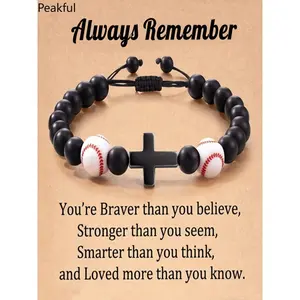 Unisex Fashion Cross Baseball Bracelet, Popular Premium Adjustable Beaded Bangle, Versatile Daily Decorative Wrist Ornament, fine workmanship & strong matching ability, great for friend gifting, team accessories, casual styling