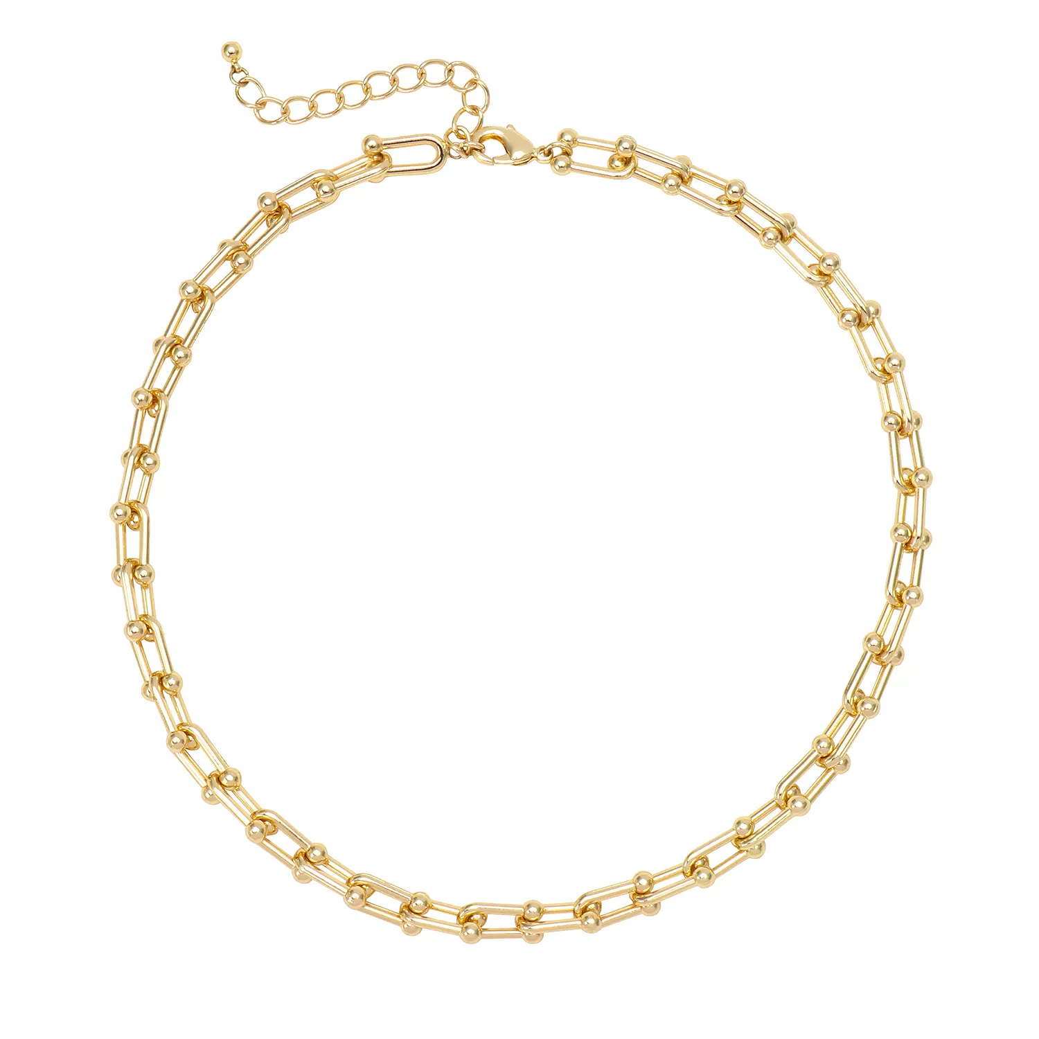 14K Gold Plated U Shaped Bamboo Chain Paperclip Chains Adjustable Necklace for Women Gold Plated  Designer Jewelry