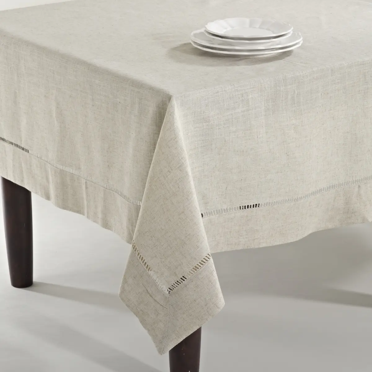 SARO 731.N65120B Solid Rectangle Toscana Linen Blend Tablecloth - 65x120 in, Natural, Daily Use, Mediterranean Feel, Med Iron on Reverse Side, Tabletop Accessory