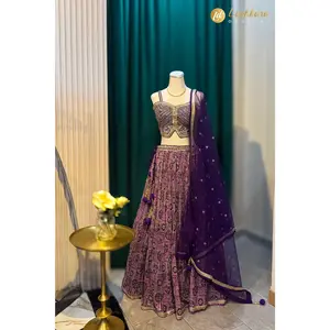 Lushkara Purple Printed Lehenga Set with Embellished Blouse