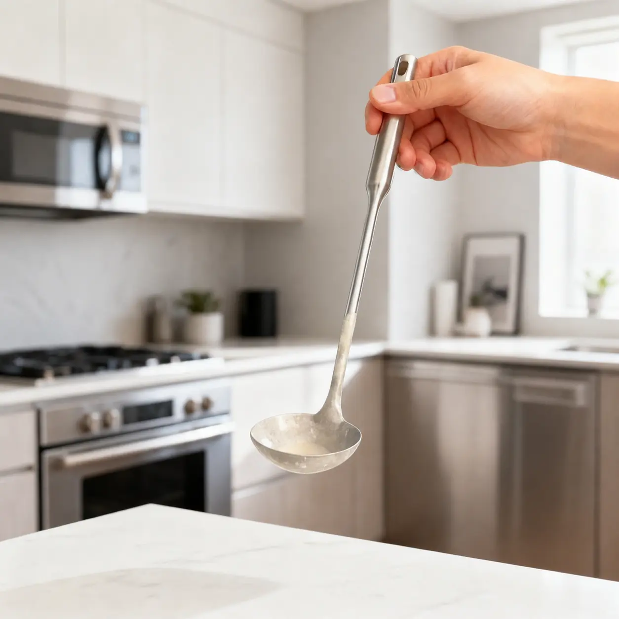 Dabqaad Stainless Steel Ladle 201 Food-Grade 14" Ergonomic Handle for Soup Anjero Dishwasher Safe Cooking Spoon