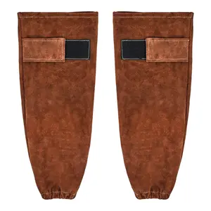 Leather Welding Sleeves Heavy Duty Cowhide Flame Resistant Work Arm Protectors For Welding, Fire Retardant, Heat Resistant Gear, Durable Cuff, Adjustable Strap, Extended Length, Ideal For Metalworking, Fabrication, Construction