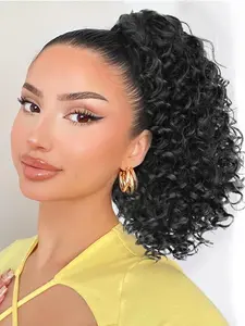 12 Inch Black Long Curly Ponytail Extension, Natural Fluffy Drawstring Ponytail Hair Extensions for Women, Synthetic Hairpiece for Daily Use, Synthetic Curly Wigs