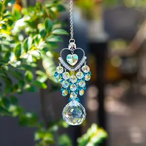Heart & Ball Shaped Glass Decorative Pendant, Suncatcher Hanging Decor, Decoration Ornament for Wall Window Garden Yard Patio Outdoor Decor