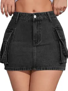 Women's High Waist Y2K Denim Mini Skirt, Dual Pockets, American Style, Multi-Color, Trendy Backless Design, Perfect for Casual Wear