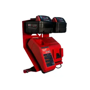 Milwaukee M18 Charger and Battery Mount - Red Powder Coat, Holds 2 Batteries & 1 Charger, Cold-Rolled Steel, 5x11 Inches, Elite Mounts