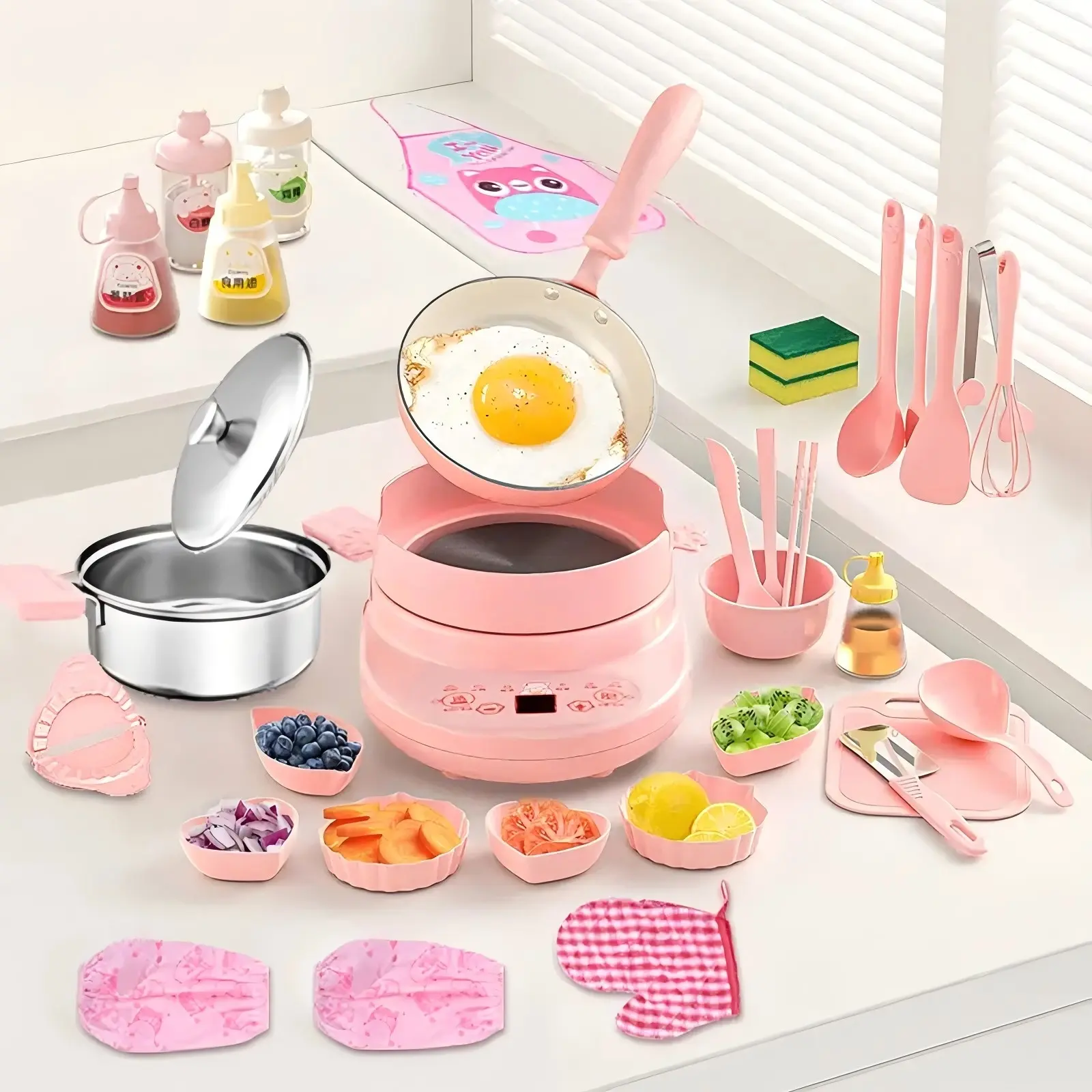 36 Piece Kids Cooking Set Mini Kitchen Toy Educational Fun Gift for Boys Girls Real Play Realistic Electric Kids Kitchen Set Induction Cooktop Kids Cooking Set Pretend Cooking Set Play Kitchen Accessories