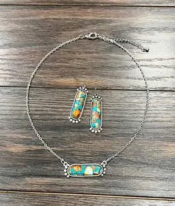 16" 3 Gemstone Necklace Earrings Set
