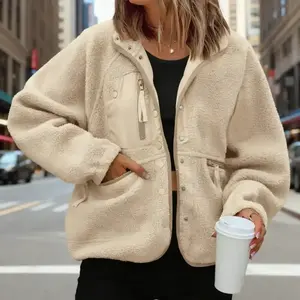 Autumn and winter women's fleece jacket sports casual sweater jacket top