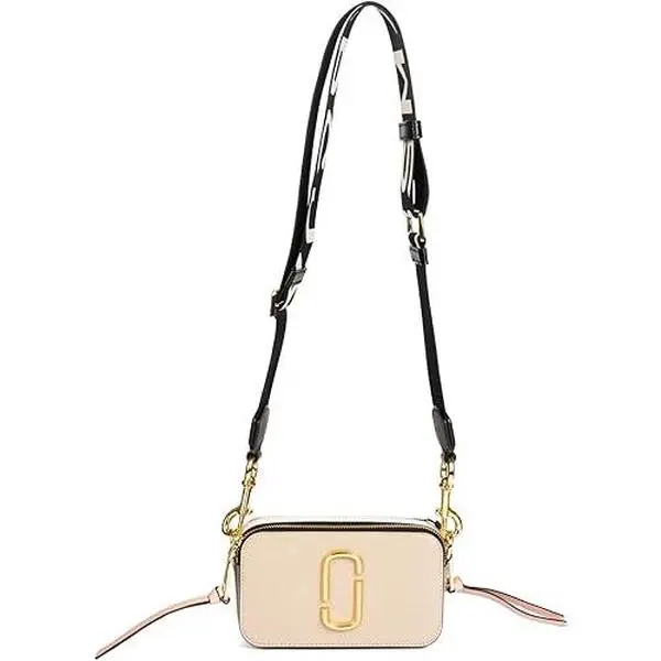 MARC JACOBS The Snapshot Classical Women's Small Crossbody & Shoulder Bag, Khaki Multi Color Block Saffiano Leather with Double Zipper, Classical Women's Crossbody & Shoulder Bags, Colorblock, Adjustable