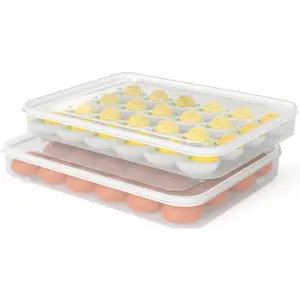 Deviled Egg Containers with Lid, (Set of 2), Plastic Egg Holder for Refrigerator for 48 Eggs, Clear Storage Deviled Egg Carrier Tray, Fridge Stackable Countertop Portable Egg Dispenser