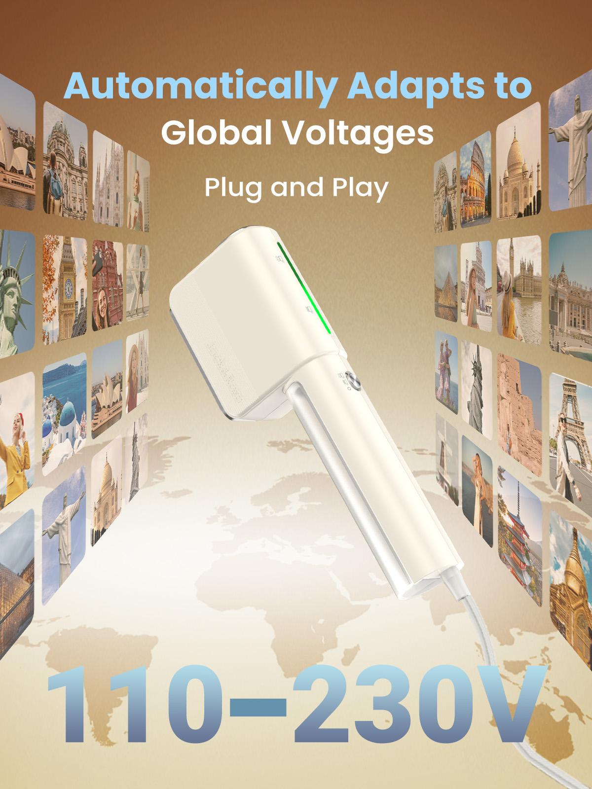 Jack ＆ Rose Dual Voltage Travel Portable Mini Steamer,110-230V,0.9 Ib Light,9 * 2.6in Small Mini Travel Size,Steamer Iron 2 in 1,15s Heat-Up,Ceramic Heat Panel,For Global ＆ Europe Traveling