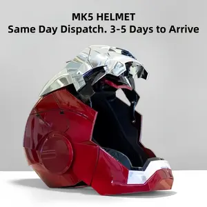 Wearable Helmet – Voice control, touch operation, and remote control; LED eyes; realistic sound effects; suitable for role-playing, display, and collection; ideal for men and teenagers; silver color
