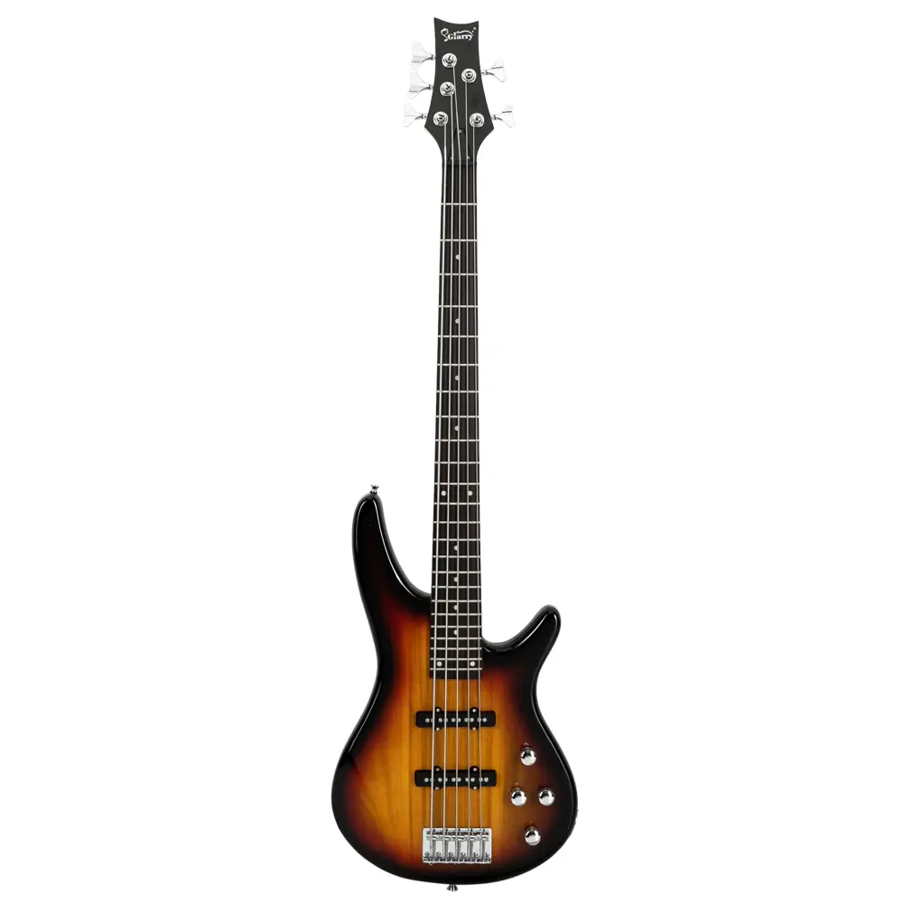 GIB Electric 5-String Bass Guitar - Basswood Body, Sunset Color, Split Coils, Dual Pickups, Beginner-Use Kit with Full-Size Bag, Strap, Pick, Connector, Wrench Tool (Musical Instruments & Gear Accessories)