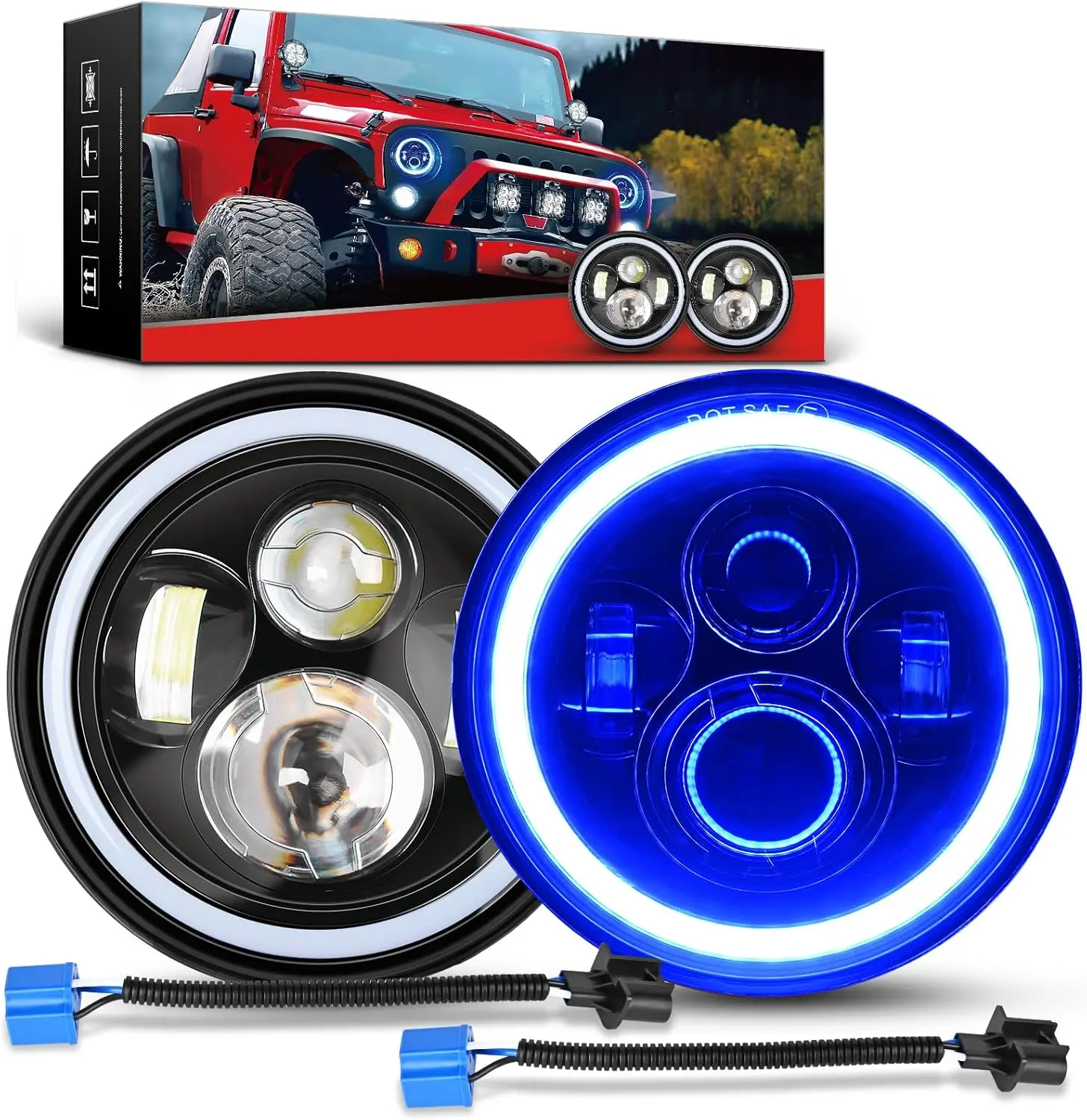 Nilight 7 Inch Round LED Halo Headlights w/Turn Signal Amber Light Blue DRL High Low Beam 7” LED Headlight Compatible with 2007 2008 2009 2010 2011 2012 2013 2014 2015 2016 2017 2018 Wrangler JK JKU  dealsforyoudays, Car Headlights, Led Headlight Bulbs fa