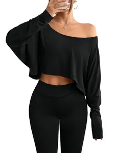 2026 New Women's 2-Piece Set, Asymmetrical One-Shoulder Long Sleeve T-Shirt, Sexy Y2K Aesthetic Fashion Style, Casual Daily Wear, Slimming and Versatile
