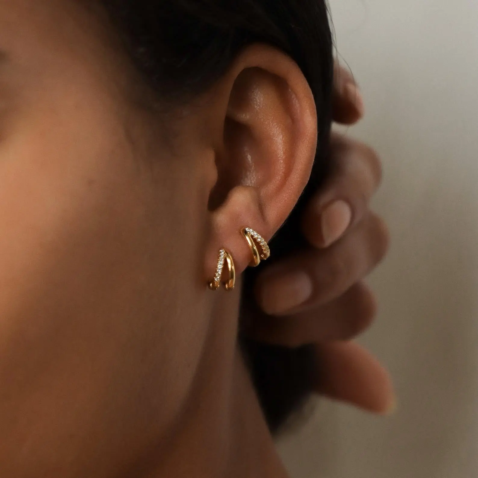 Amelia Duo Huggies by Caitlyn Minimalist - Dainty Pave Diamond Double Hoop Earrings in Gold & Silver - Minimalist Everyday Jewelry - Gift for Her