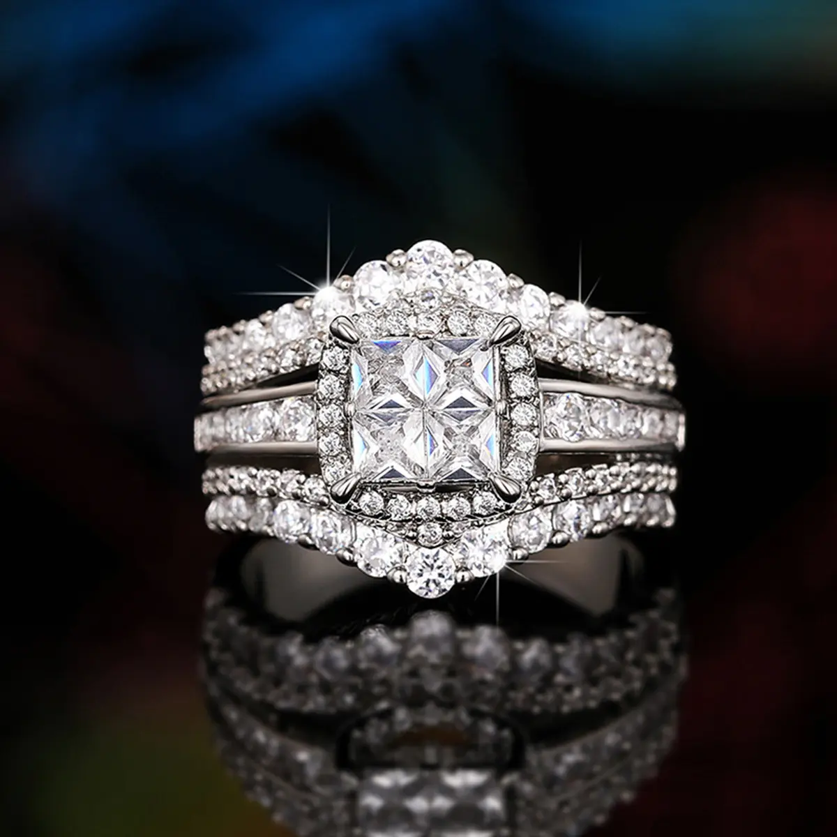Women's sparkling crown ring, stylish cubic zirconia engagement ring, women's timeless wedding ring