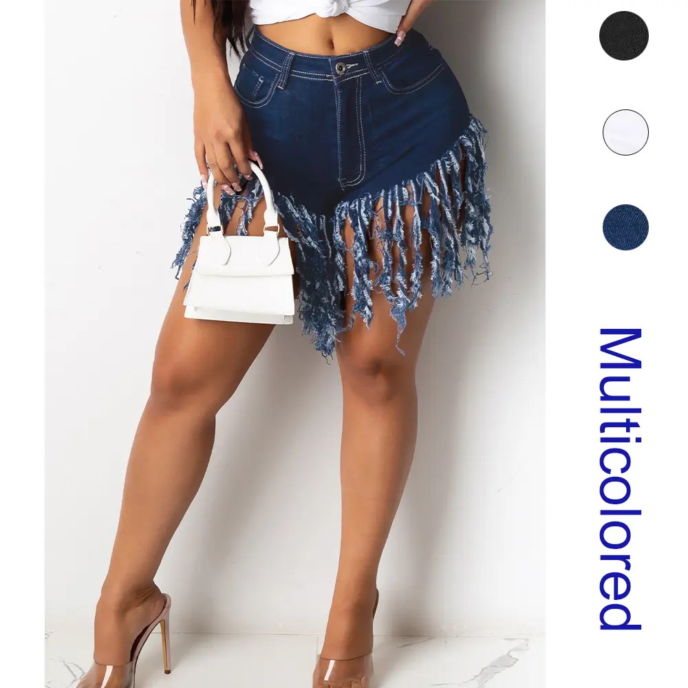 Women's Denim Shorts Summer High Waisted Frayed Raw Hem Ripped Tassels Sexy Short Pants Jeans Piece White Casual Bottom Womenswear Trouser