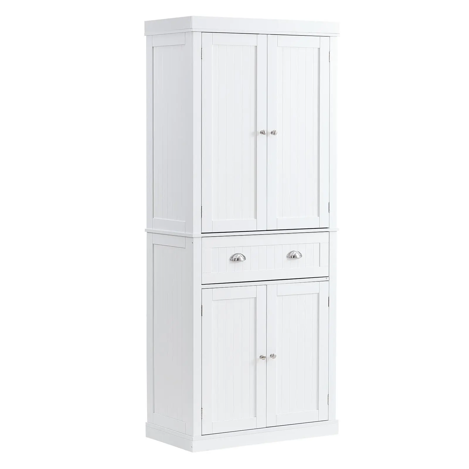 【SummerFinds】VEVOR 72" Freestanding High Capacity Adjustable Size Floor Cabinet, Sliding Security Doors, 1 Generously Sized Drawer, 3 Adjustable Shelves, Entryway Laundry Kitchen Storage, Assembly Required, White Indoor Cupboard, Sliding Door, Cabinet Kit