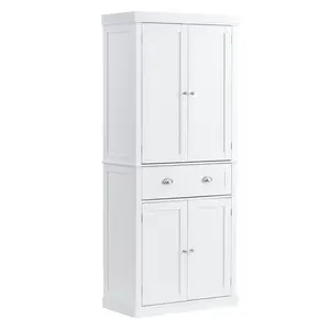【DealsForYouDays】VEVOR 72" Kitchen Pantry Storage Cabinet, Freestanding Utility Cabinets with Doors, Drawer and 3 Adjustable Shelves, Tall Food Buffet Pantries for Kitchen, Living Room, Dinning Room, Laundry, White