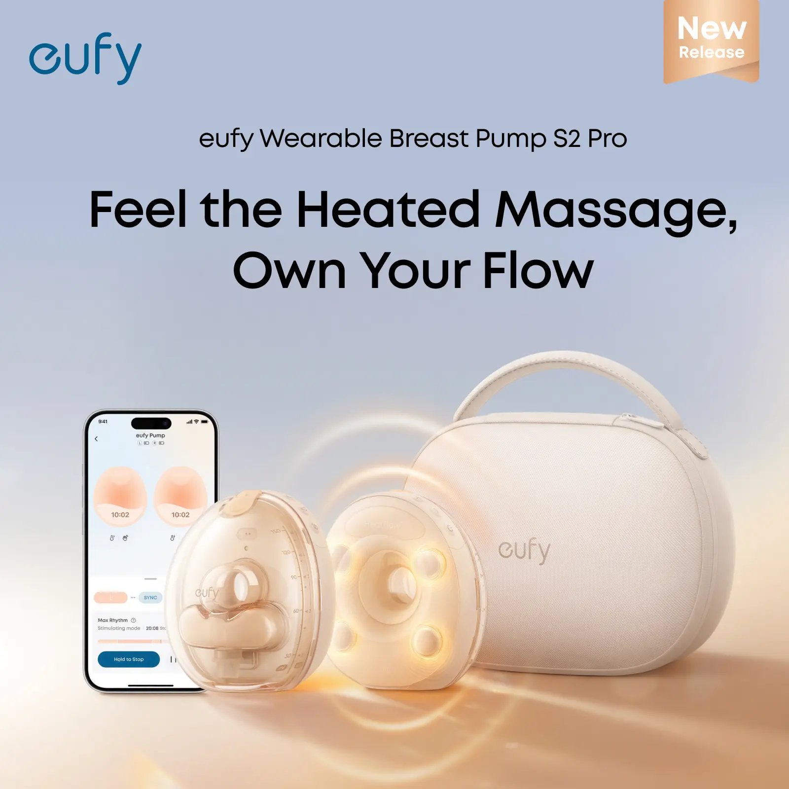 NEW eufy S2 Pro Heated Wearable Breast Pump, Hands-Free Breast Pump with Industry-Leading HeatFlow Tech, App-Controlled OptiRhythm, Hospital-Grade Suction, Leakproof, Slim and Ultra-Quiet for in-Bra Use Maternity