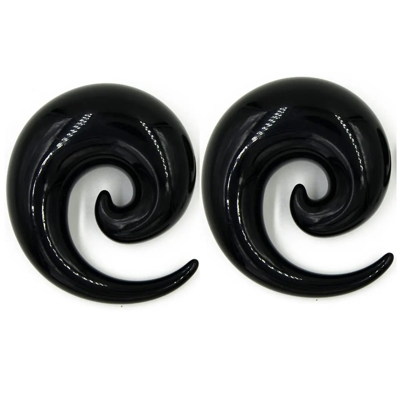Pair Black Acrylic Spirals tapers plugs 10mm-24mm - CHOOSE YOUR SIZE
