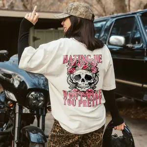 HATING ME WON'T MAKE YOU PRETTY Skull&Rose Print Women tshirt ,hoodie, sweatshirt, Aesthetic tatoo merch summer outfits, style, streetwear, Nun top, vintage men graphic tees, Mother day