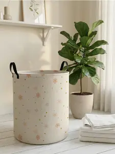1 piece of pink flower pattern 2D printed open storage box, Fabric Laundry Basket, double handle reinforcement + foldable storage | dirty laundry storage/toy organization/home decoration all-in-one